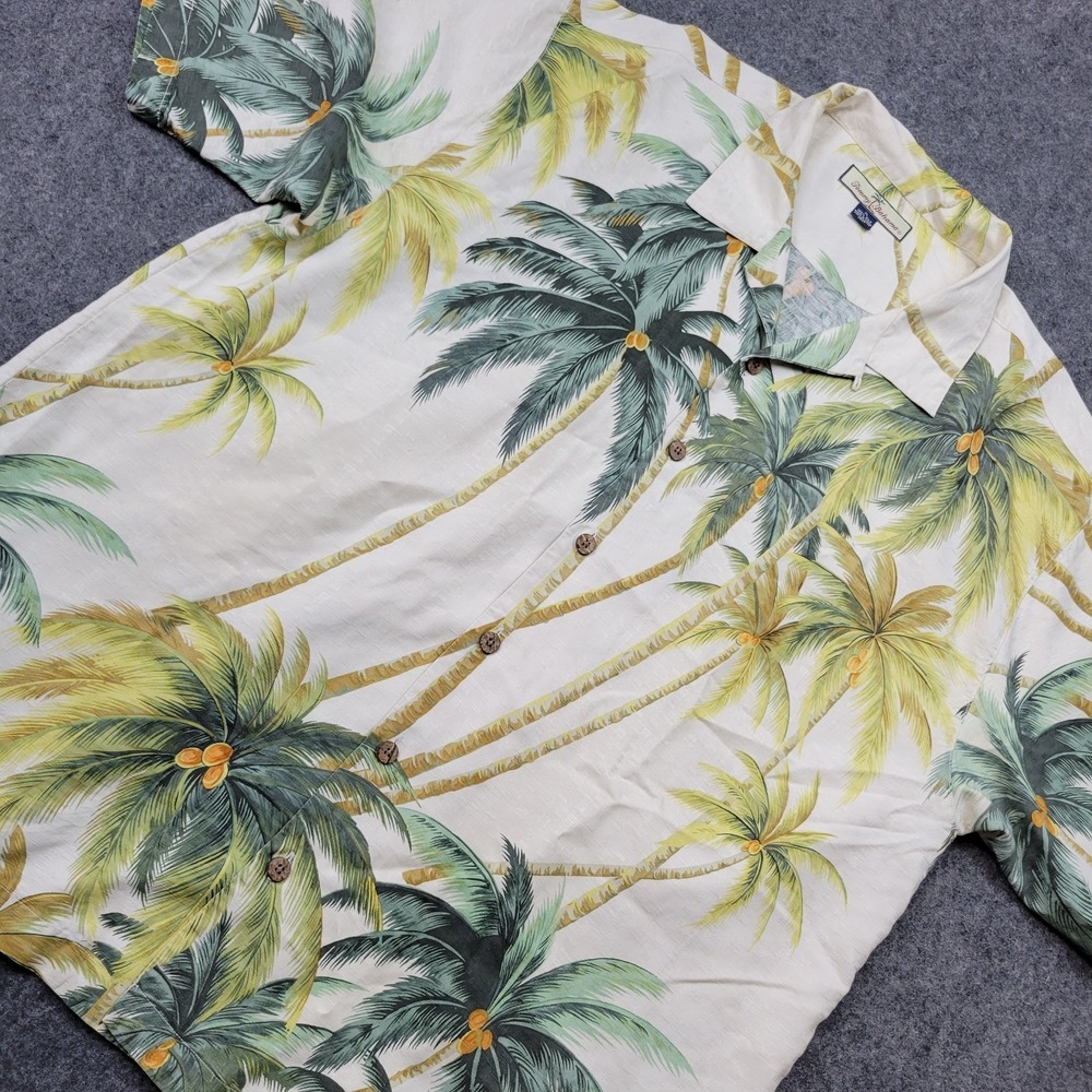Tommy Bahama Shirt Mens XL Multi Palm Tree Print Beachwear Hawaiian Vacation